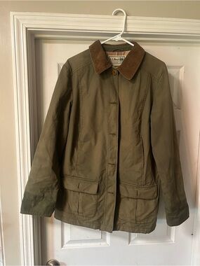 L.L. Bean Olive Utility Jacket with Brown Corduroy Collar